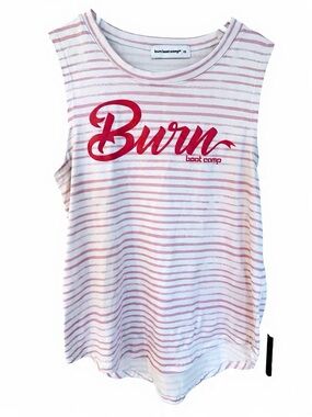 Burn Boot Camp Pink Striped Sleeveless Tank - Burn Logo